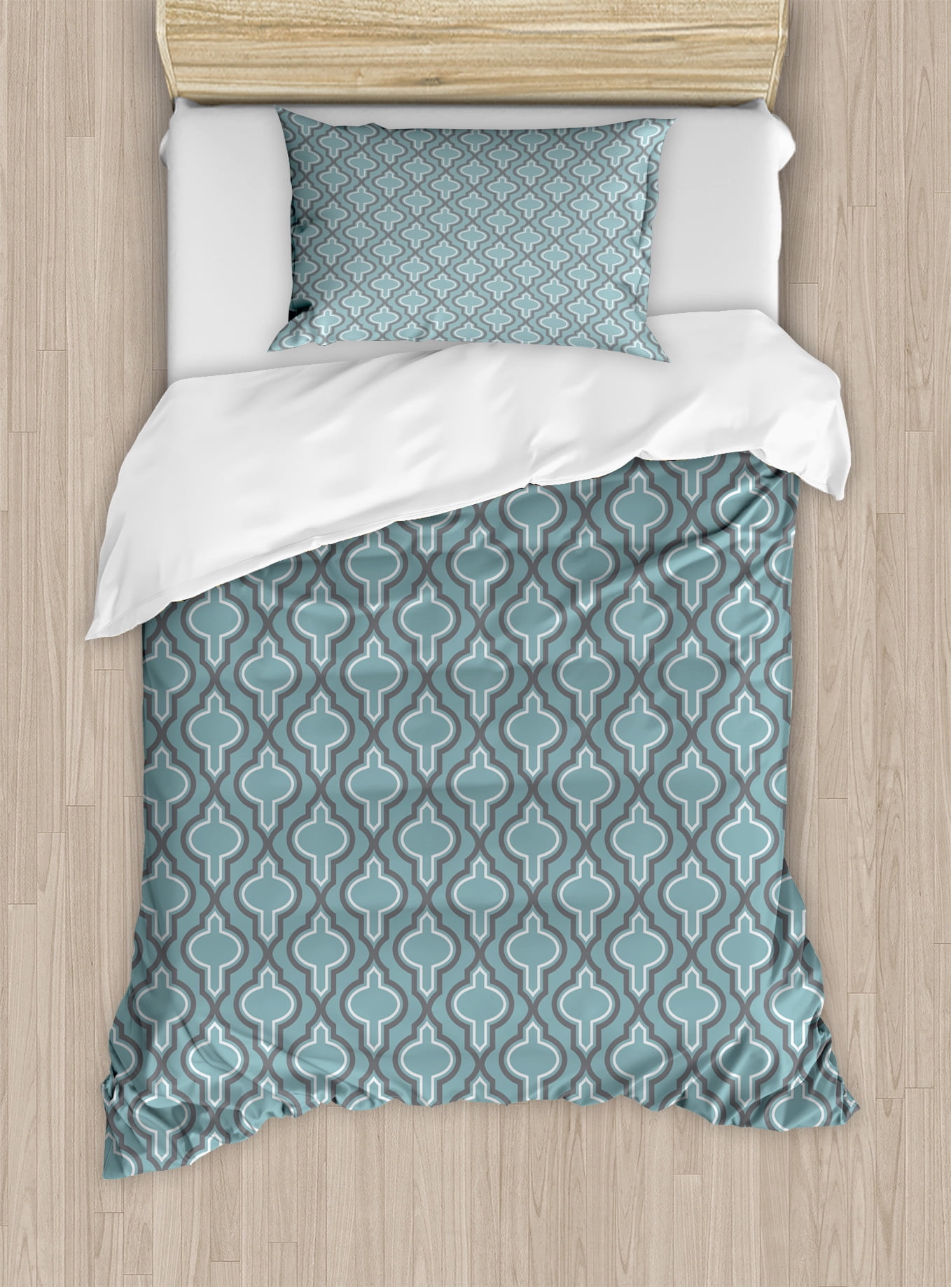 Twin Turquoise and Brown Geometric Duvet Cover Set