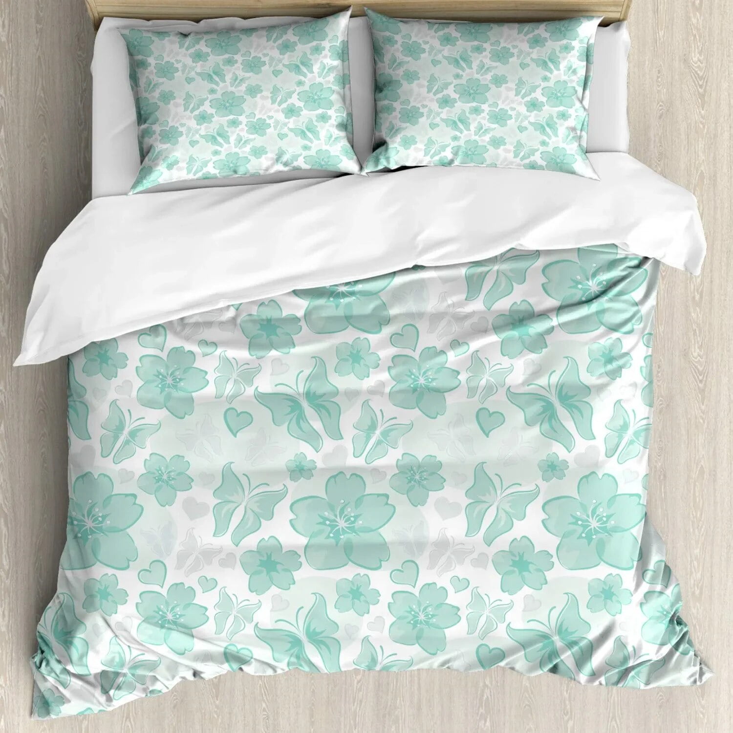 Turquoise Duvet Cover Set Retro Floral Background with Hibiscus s