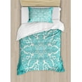thumbnail image 1 of Turquoise Duvet Cover Set, Round Curving Tree Branches Pattern Infinite Circle Symmetrical Cuves Floral Design, Decorative 2 Piece Bedding Set with 1 Pillow Shams, Twin Size, White, by Ambesonne, 1 of 3