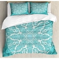 thumbnail image 1 of Turquoise Duvet Cover Set, Round Curving Tree Branches Pattern Infinite Circle Symmetrical Cuves Floral Design, Decorative 3 Piece Bedding Set with 2 Pillow Shams, Queen Size, White, by Ambesonne, 1 of 3