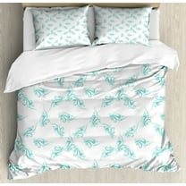 Turquoise Duvet Cover Set, Swirling Flowers Branches Fresh Botanical Curvy Ornamental Lines Springtime Art, Decorative 3 Piece Bedding Set with 2 Pillow Shams, Calking Size, Turquoise, by Ambesonne