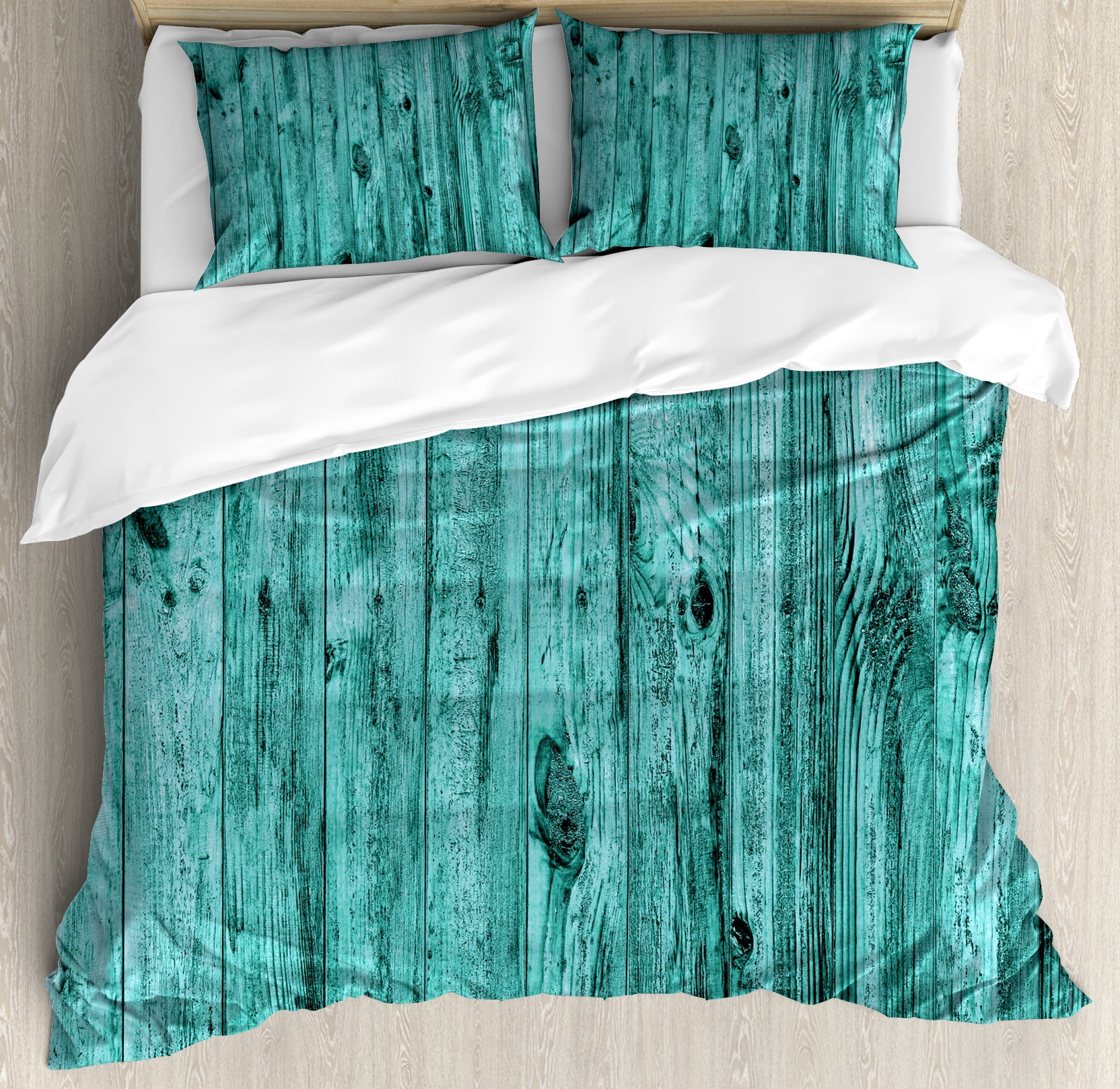 Turquoise Wooden Texture Queen Duvet Cover Set