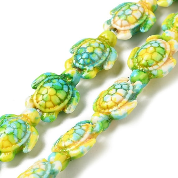 Turquoise Dyed Beads Strands Effect Sea Turtle Green Yellow 17-18x14-14.5x7mm Hole: 1.6mm 22-23pcs/strand 14.96''-15.35''(38-39cm)