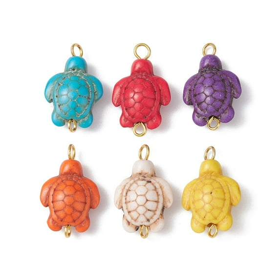 Turquoise Dyed Connector Charms Sea Turtle Links Mixed color Golden 22.5x14x7mm Hole: 1.8mm & 2.5mm Turquoise