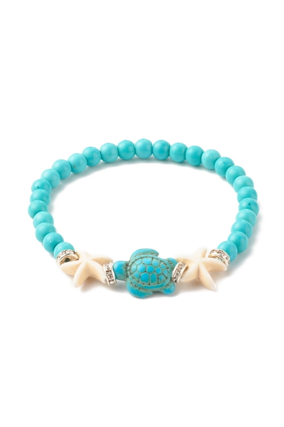 Turquoise(Dyed) Starfish Turtle Stretch Bracelet Gemstone Jewelry for Women Inner Diameter: 2-1/8 inch(5.4cm)
