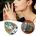 thumbnail image 1 of Turquoise Dzi Bead Ring Tibetan Six Character Mantra Rotating Feng Shui Meditation Jewelry For Men Women Good Luck Accessory, 1 of 8