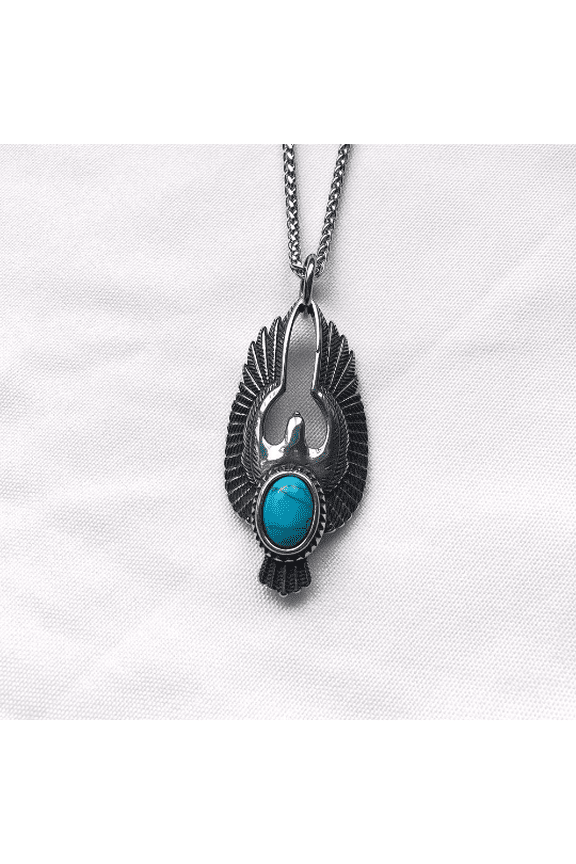 Turquoise Eagle Necklace Flying Eagle Stainless Steel Eagle Pendant Necklace For Men and Women