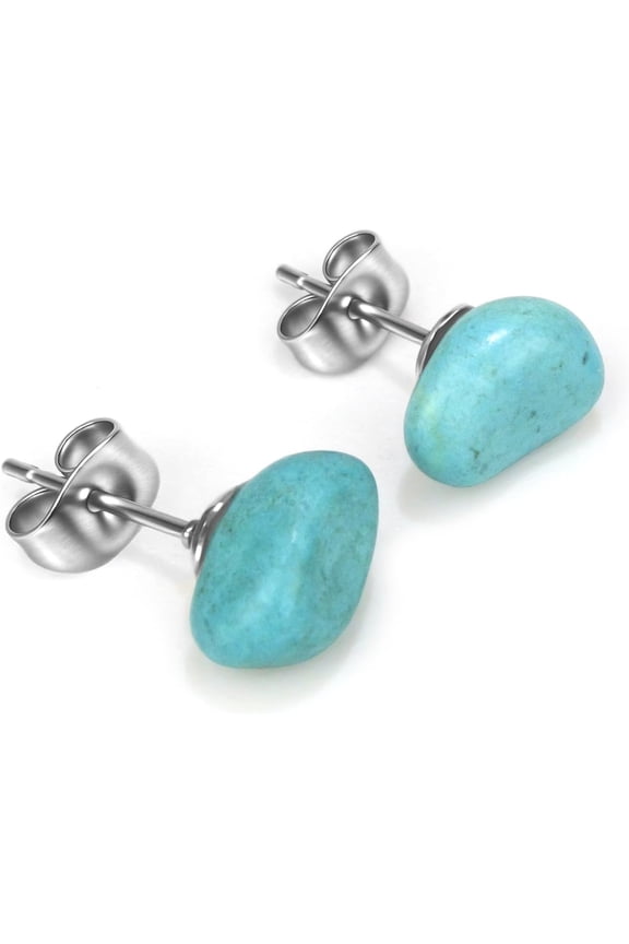Turquoise Earrings, Natural Raw Turquoise Stud Earring with Stainless Steel Post, Style S0541
