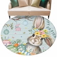 thumbnail image 1 of Turquoise Easter Bunny Round Area Rugs Collection 5', Spring Easter Eggs Floral Wooden Non Slip Indoor Circular Throw Runner Rug Floor Mat Carpet for Living Room Dining Table Bedroom Nursery, 1 of 9