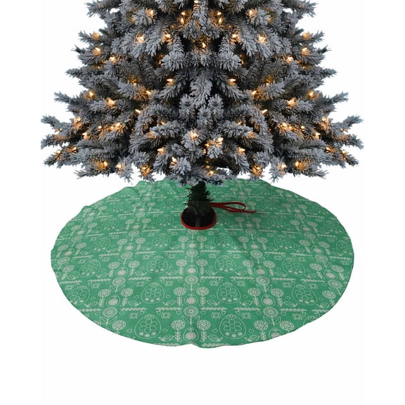 Turquoise Easter Eggs Christmas Tree Skirt 48 Inches Large Christmas Skirt Tree, Teal Spring Floral Botanical Ethnic Boho Art Tree Skirt Christmas Decorations for Fireplace Party Indoor Outdoor