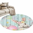 thumbnail image 1 of Turquoise Easter Round Area Rugs Collection 4', Spring Easter Bunny Eggs Floral Wooden Non Slip Indoor Circular Throw Runner Rug Floor Mat Carpet for Living Room Dining Table Bedroom Nursery, 1 of 9