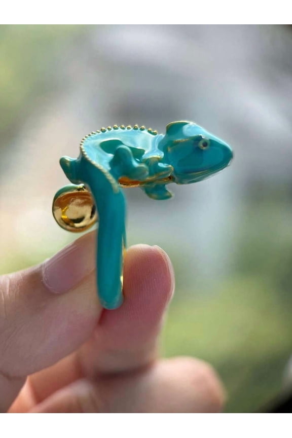 Turquoise Enamel Chameleon Ring Color Variant 8, Adjustable Unisex Animal Jewelry