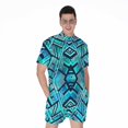 thumbnail image 1 of Turquoise Ethnic Aztec Trippy Short Sleeve Men'S Rompers, Ethnic Casual Summer Jumpsuits Outfit, 1 of 4