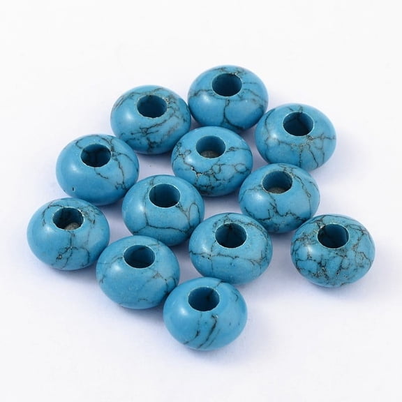 Turquoise European Beads without Core Large Hole Beads Rondelle Dodger Blue 14x8mm Hole: 5mm