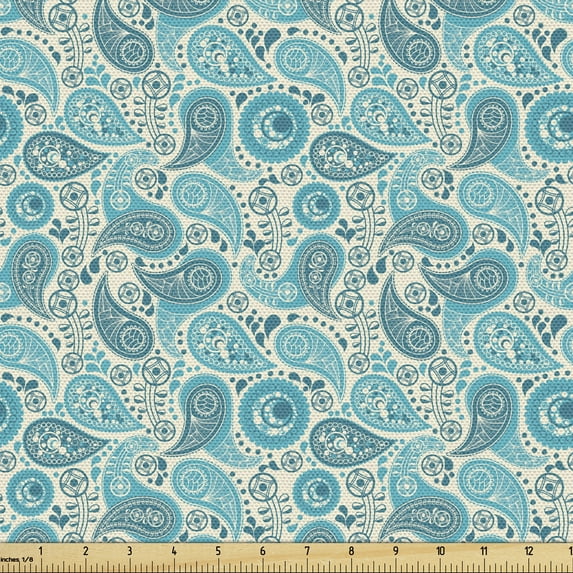 Turquoise Fabric by the Yard, Paisley Pattern Antique Floral Pattern Ornaments Classical Middle Eastern, Decorative Upholstery Fabric for Sofas and Home Accents, 1 Yard, Aqua Teal by Ambesonne