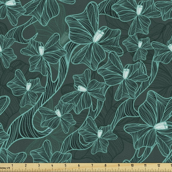 Ambesonne Turquoise Fabric by the Yard Upholstery, Baroque Inspired Foliage, 3 Yards, Teal