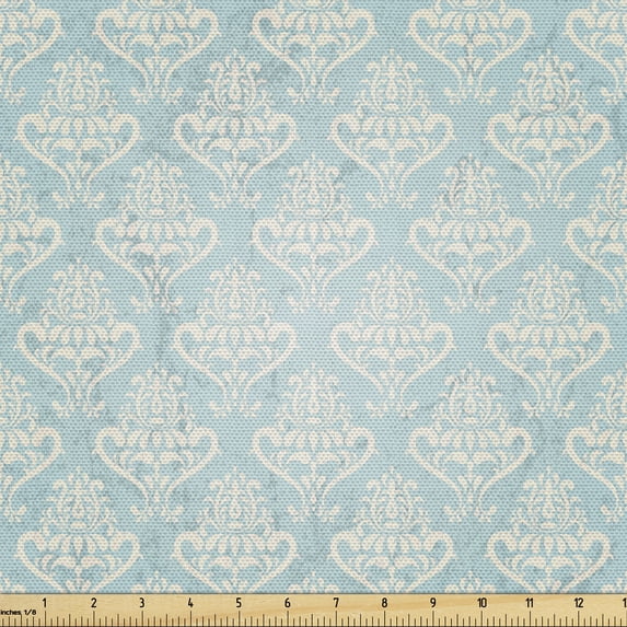 Ambesonne Turquoise Fabric by the Yard Upholstery, Medieval, 3 Yards, Bluegrey Cream