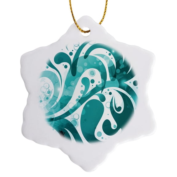 3drose, Turquoise Falling Flourishes, 3 inch Snowflake Porcelain Ornament