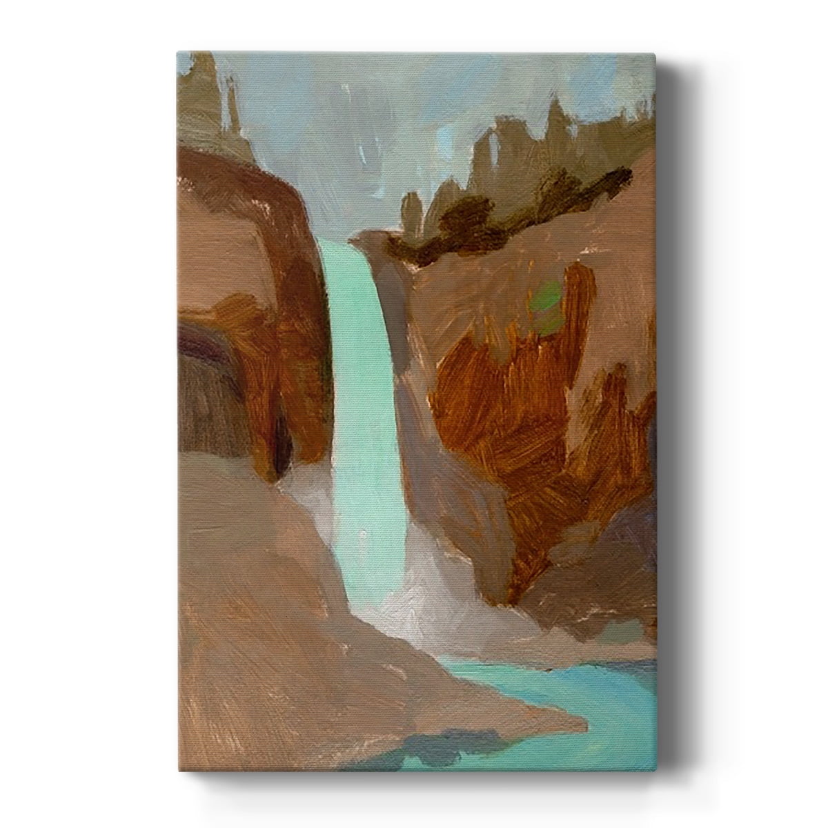 Turquoise Falls Brown and Blue Canvas Art - 8 x 12