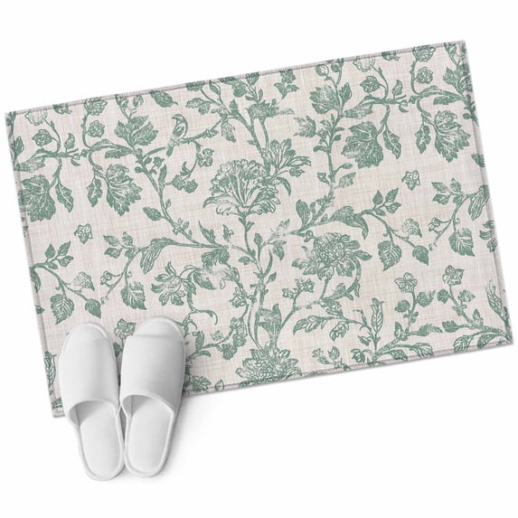 Turquoise Farmhouse Entryway Rug 2x3 Area Rug Washable Indoor Doormat Small Bathroom Rugs Low Pile Accent Throw Rugs Vintage Flower Leaf Botanical Plant Floor Carpet for Kitchen Bedroom Entrance