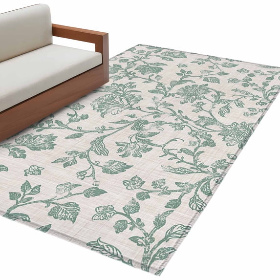 Turquoise Farmhouse Living Room Rug 4x6 Washable Area Rug for Bedroom, Non-Slip Dining Room Rugs Vintage Flower Leaf Botanical Plant Indoor Carpet for Kitchen Entryway Office Nursery Laundry