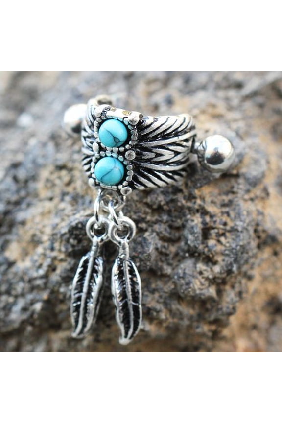 Turquoise & Feather Cartilage Cuff Earring