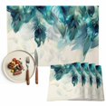 thumbnail image 1 of Turquoise Feather Placemats Set of 6, Farmhouse Rustic Modern Beige Washable Wipeable Table Mats for Dining Tables, Indoor Outdoor Kitchen Place Mats for Holiday Party Table Decor, 1 of 9