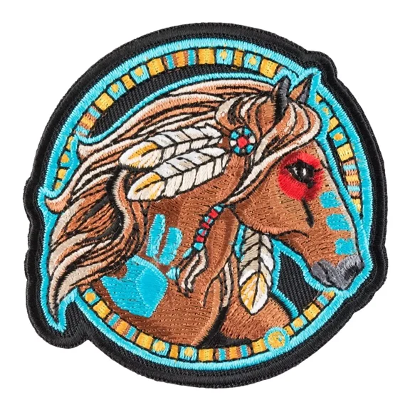 Turquoise Feathered Horse Dreamcatcher Patch, Native Indian Patches