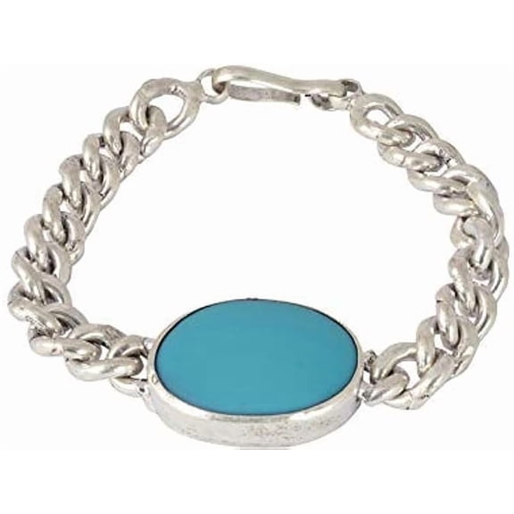 Turquoise (Firoza) Silver Bracelet - Semi-Precious Gemstone for Luck, Love & Protection - Unisex Design