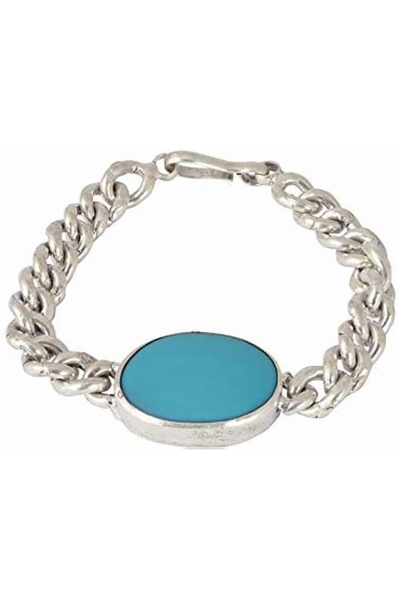 Turquoise (Firoza) Silver Bracelet - Semi-Precious Gemstone for Luck, Love & Protection - Unisex Design