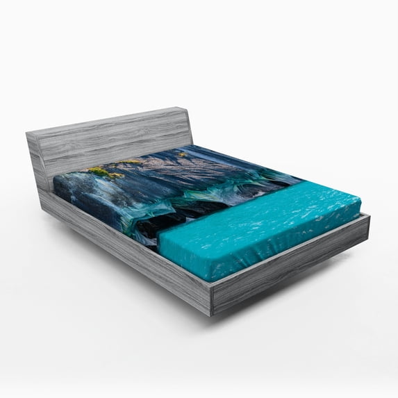 Turquoise Fitted Sheet, Marble Caves of Lake General Carrera Chile South American Natural, Soft Decorative Fabric Bedding, Full Size, Purple Grey Turquoise, by Ambesonne