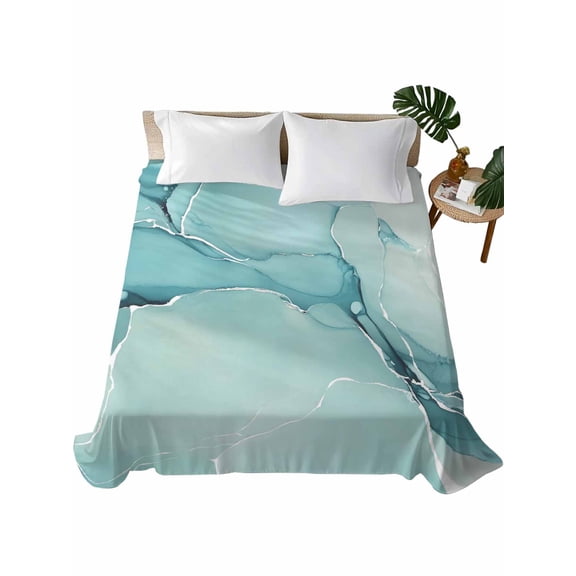Turquoise Flat Sheets Only King Size, Soft Breathable Bed Top Sheets for Mattress, Modern Marble Ink Painting Abstract Art Luxury Bedding Flat Sheets for Home Hotel Bedroom Bed Protection