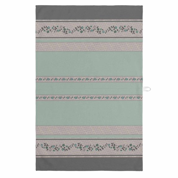 Turquoise Floral 1 Pack Kitchen Towel, Water Absorbent Dish Towel, Modern Farmhouse Leaves Gray Striped Decorative Hand Towels - Quick Drying Cloth for Cooking Baking, 18x28 Inch