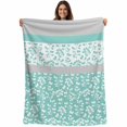 thumbnail image 1 of Turquoise Floral Blanket Soft Cozy Warm Throw Blanket for Couch, Plush Fuzzy Flannel Fleece Blankets for Sofa, Botanical Blossom Motif Boho Grey Stripes Bed Blankets Gifts for Men, 32"x48", 1 of 9