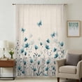 thumbnail image 1 of Turquoise Floral Butterfly Sheer Curtains 45 Inches Long, Spring Rustic Botanical Beige Light Filering Curtains, Breathable Simi Curtain Privacy Drapes for Kitchen Bathroom Small Window Treatment, 1 of 9