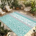 thumbnail image 1 of Turquoise Floral Outdoor Rug 5x8 Ft - Reversible Patio Rug Outdoor Camping Rugs, Botanical Blossom Motif Boho Grey Stripes Indoor Outdoor Area Rugs, Non-Slip Outdoor Carpet Runner for Deck/Porch, 1 of 8