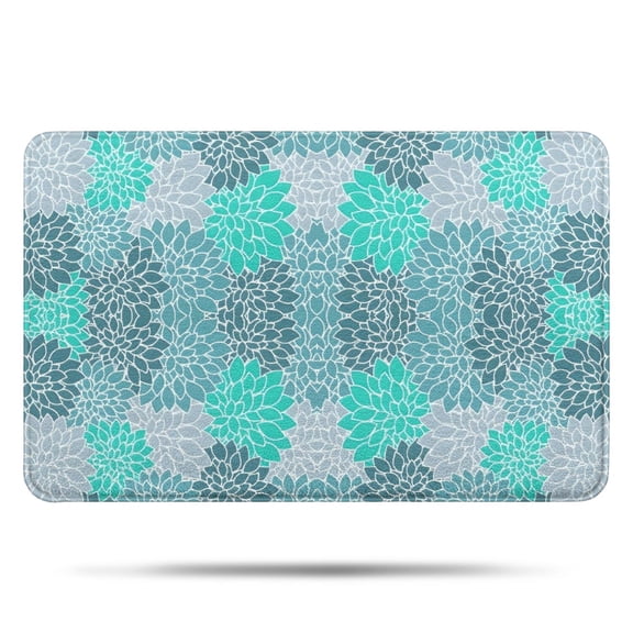 Turquoise Floral and Petal Pattern Bathroom Rugs Mat,Non Slip Microfiber Bathroom Rug,Rubber Backing,Soft Bathroom Mats for Bathroom Floor,Tub and Shower,17x27in(43x68cm)