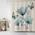 thumbnail image 1 of Turquoise Floral Shower Curtains for Bathroom, Spring Pastoral Flowers Butterfly Beige Waterproof Fabric Shower Curtain, Decorative Bathroom Curtain for Bathtub, 36"x72" , No Hooks Included, 1 of 9