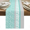 thumbnail image 1 of Turquoise Floral Table Runner - 70 Inch Long, Kitchen Dining Table Runner Dresser Scarves, Botanical Blossom Motif Boho Grey Stripes Farmhouse Decor for Coffee Tables Wedding Party Banquet, 1 of 8