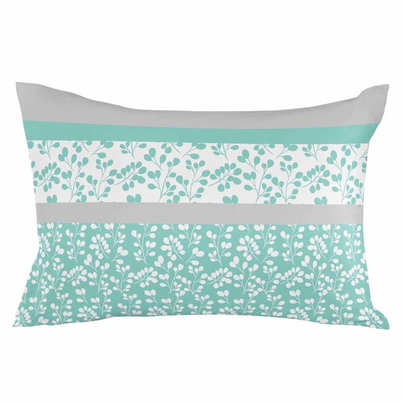 Turquoise Floral Throw Pillow Cover 12 x 20 Inch Decorative Pillow Cover Botanical Blossom Motif Boho Grey Stripes Lumbar Pillowcase Seasonal Rectangle Cushion Case for Couch Sofa Bed Living Room