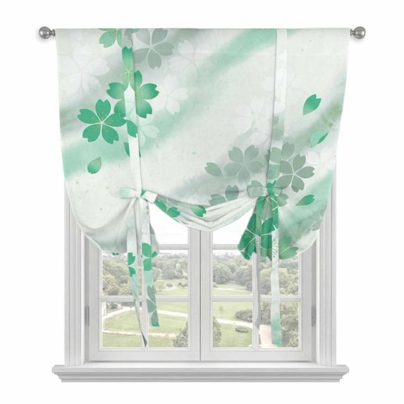 Turquoise Floral Tie Up Curtains for Kitchen Windows,Adjustable Rod Pocket Valance 54 Inch Long, Modern Abstract Art Flowers Aesthetic Window Treatment Balloon Roman Blind Shade, 42" x 54"