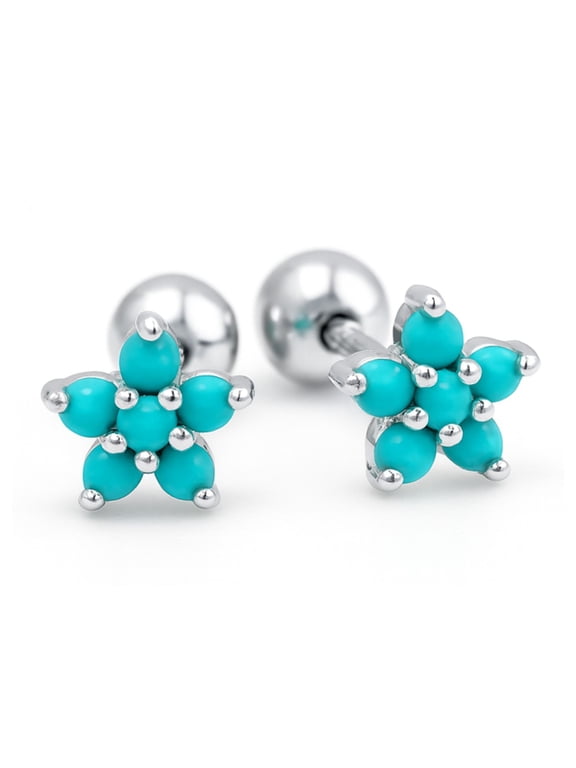 Turquoise Flower Earrings for Women Sterling Silver 18G 6mm Cartilage Helix Upper Lobe Body Piercing Ginger Lyne