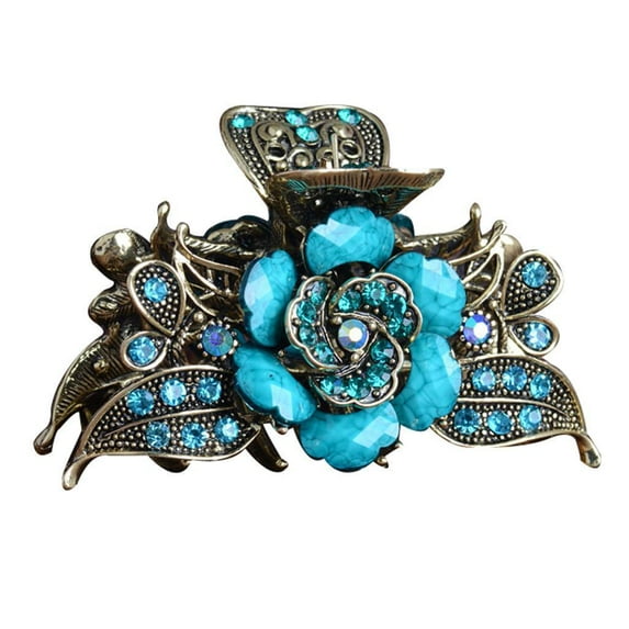 Turquoise Flower Jaw Clip Metal Updo Hair Clamp Barrette Hairpin Blue