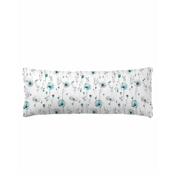 Turquoise Flowers Body Pillow Cover 20 x 60 Inch Decorative Pillow Cover Farmhouse Spring Botanical Floral Lumbar Pillowcase Seasonal Rectangle Cushion Case for Couch Sofa Bed Living Room