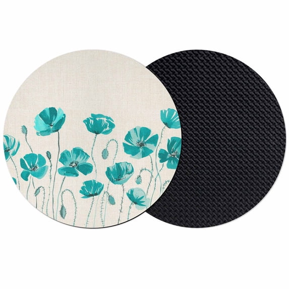 Turquoise Flowers Coasters Set of 2, Absorbent Coasters for Drinks, Spring Retro Watercolor Botanical Floral Coaster for Desk Coffee Table Protection, Home Decor House Warming Gifts 4"