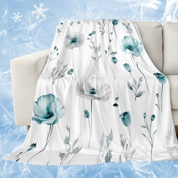 Turquoise Flowers Cooling Blanket,Lightweight Breathable Summer Throw Blanket with Double Sided Cold Effect,Farmhouse Spring Botanical Floral Picnic Blankets Bed Sheet for Hot Sleepers 60"x80"