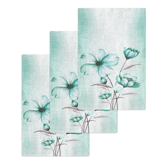 Turquoise Flowers Kitchen Dish Towels for Drying Dishes Set of 3, Farmhouse Gradient Floral Plants Waffle Weave Microfiber Hand Tea Bathroom Towels Quick Dry & Absorbent Towel 15.7x23.6