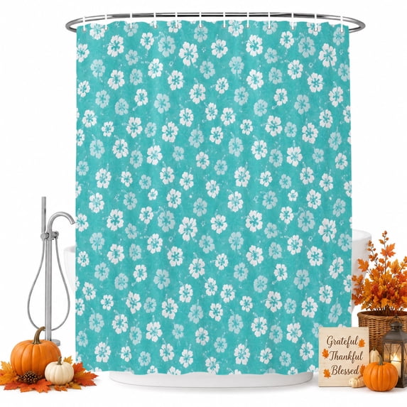 Turquoise Flowers Shower Curtain, Waterproof Shower Curtains for Bathroom, Summer Botanical Blossom Floral Washable Fabric Bathtub Curtain Set Bath Decor with 12 Hooks Long 72"x84"