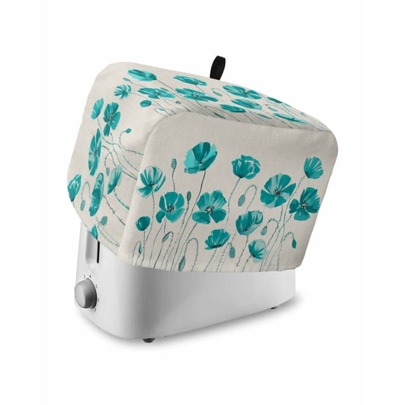 Turquoise Flowers Toaster Cover 2 Slice, Small Kitchen Appliance Covers, Spring Retro Watercolor Botanical Floral Toaster Oven Cover with Loop, Bread Machine Cover Polyester Dust Cover Protection
