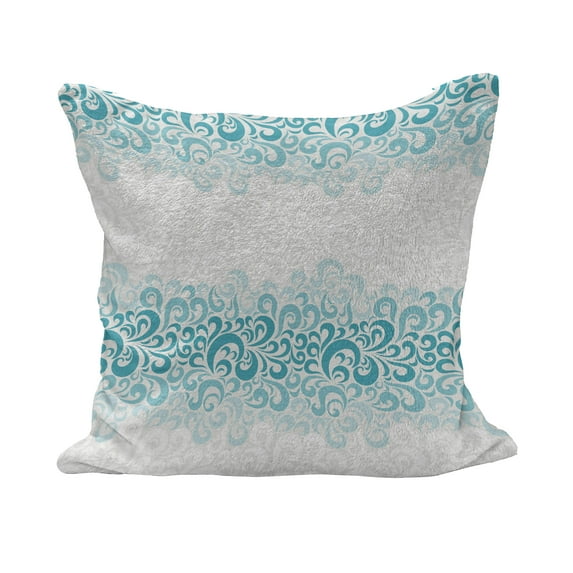 Turquoise Fluffy Throw Pillow Cushion Cover, Abstract Floral Flowers Pattern Classic Design Illustration, Decorative Square Accent Pillow Case, 40" x 40", Teal Turquoise White, by Ambesonne